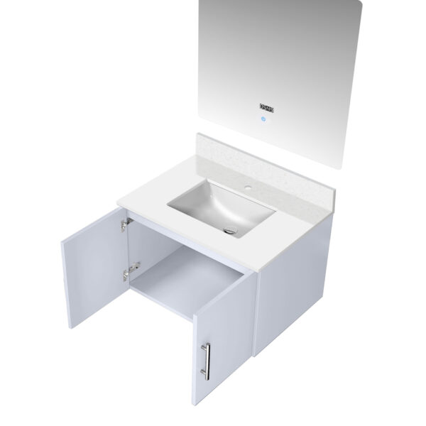 Geneva 30 in. W x 22 in. D Glossy White Bath Vanity, White Quartz Top, and 30 in. LED Mirror