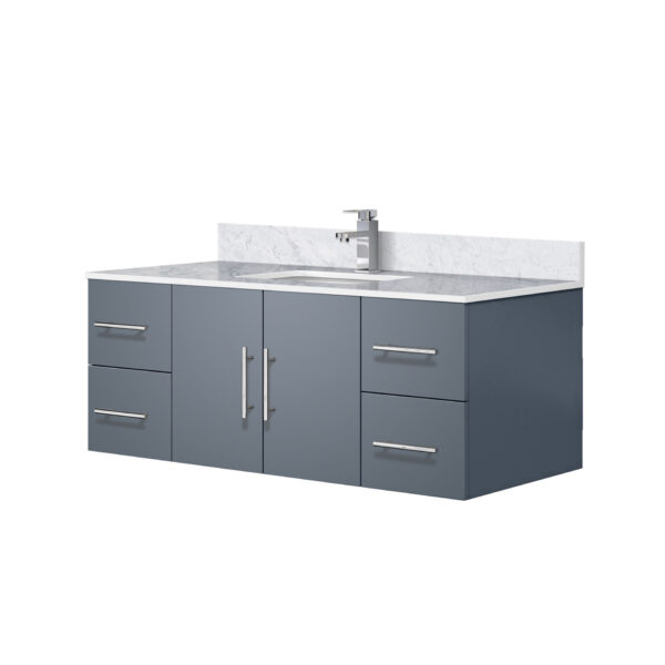 Geneva 48 in. W x 22 in. D Dark Grey Bath Vanity, Carrara Marble Top, and Faucet Set