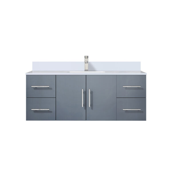 Geneva 48 in. W x 22 in. D Dark Grey Bath Vanity, White Quartz Top, and Faucet Set