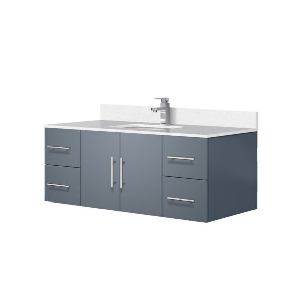 Geneva 48 in. W x 22 in. D Dark Grey Bath Vanity, White Quartz Top, and Faucet Set