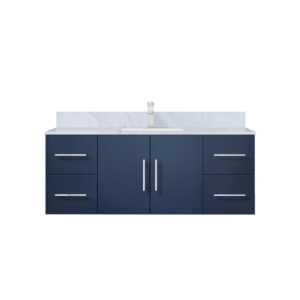 Geneva 48 in. W x 22 in. D Navy Blue Bath Vanity, Carrara Marble Top, and Faucet Set