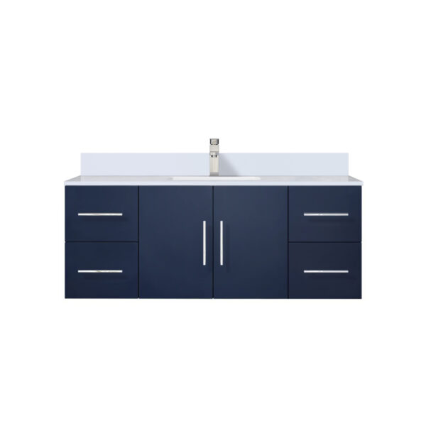 Geneva 48 in. W x 22 in. D Navy Blue Bath Vanity, White Quartz Top, and Faucet Set