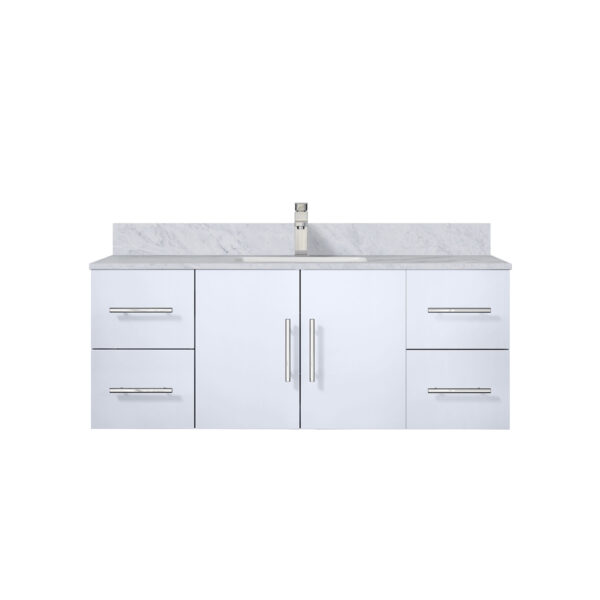 Geneva 48 in. W x 22 in. D Glossy White Bath Vanity, Carrara Marble Top, and Faucet Set