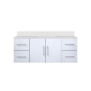 Geneva 48 in. W x 22 in. D Glossy White Bath Vanity and White Quartz Top