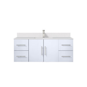 Geneva 48 in. W x 22 in. D Glossy White Bath Vanity, White Quartz Top, and Faucet Set