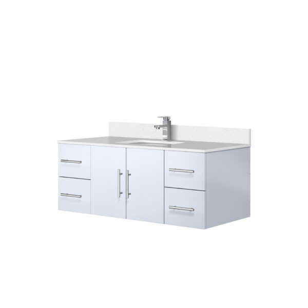 Geneva 48 in. W x 22 in. D Glossy White Bath Vanity, Cultured Marble Top, and Faucet Set