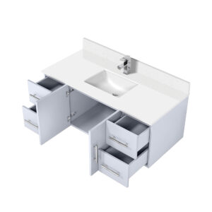 Geneva 48 in. W x 22 in. D Glossy White Bath Vanity, Cultured Marble Top, and Faucet Set