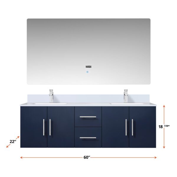 Geneva 60 in. W x 22 in. D Navy Blue Double Bath Vanity and Cultured Marble Top