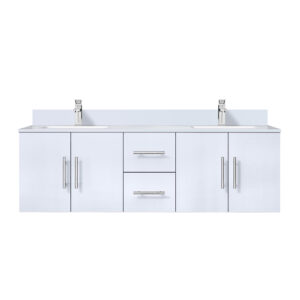 Geneva 60 in. W x 22 in. D Glossy White Double Bath Vanity, Cultured Marble Top, and Faucet Set