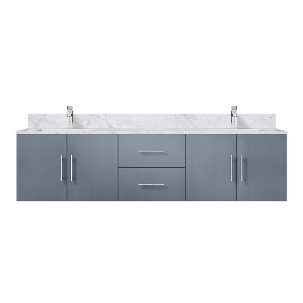 Geneva 72 in. W x 22 in. D Dark Grey Double Bath Vanity, Carrara Marble Top, and Faucet Set