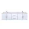 Geneva 72 in. W x 22 in. D Glossy White Double Bath Vanity, Carrara Marble Top, and Faucet Set