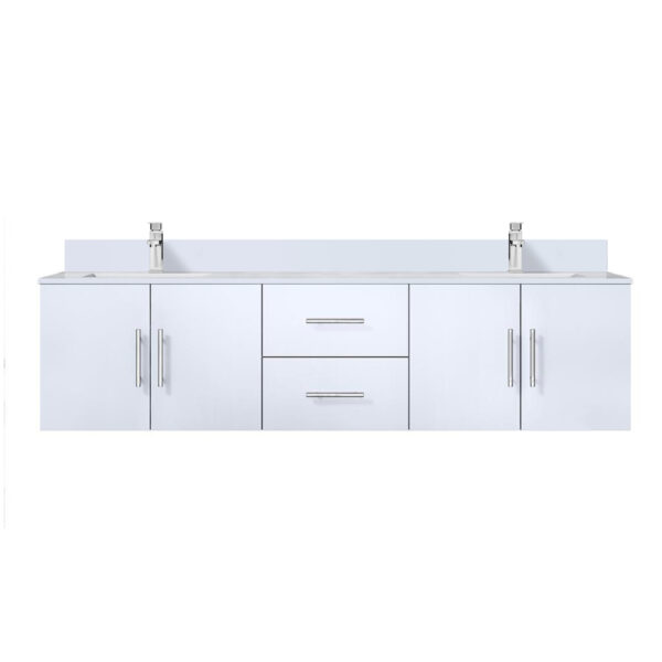 Geneva 72 in. W x 22 in. D Glossy White Double Bath Vanity, Cultured Marble Top, and Faucet Set