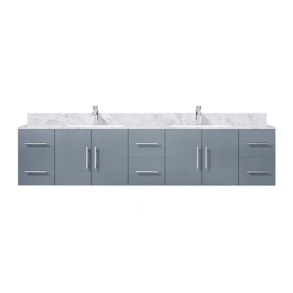 Geneva 84 in. W x 22 in. D Dark Grey Double Bath Vanity, Carrara Marble Top, and Faucet Set