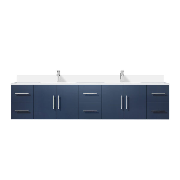 Geneva 84 in. W x 22 in. D Navy Blue Double Bath Vanity, Cultured Marble Top, and Faucet Set