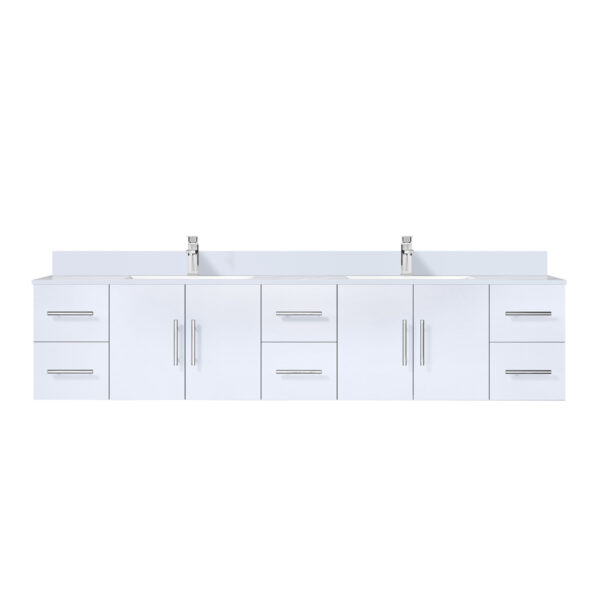 Geneva 84 in. W x 22 in. D Glossy White Double Bath Vanity, Cultured Marble Top, and Faucet Set