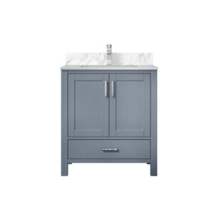 Jacques 30 in. W x 22 in. D Dark Grey Bath Vanity, Carrara Marble Top, and Faucet Set