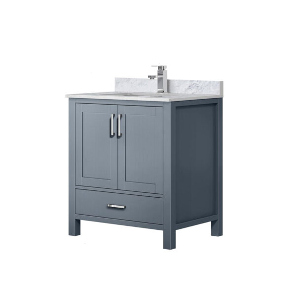 Jacques 30 in. W x 22 in. D Dark Grey Bath Vanity, Carrara Marble Top, and Faucet Set