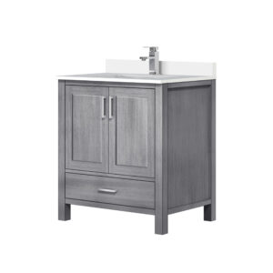 Jacques 30 in. W x 22 in. D Distressed Grey Bath Vanity, White Quartz Top, and Faucet Set