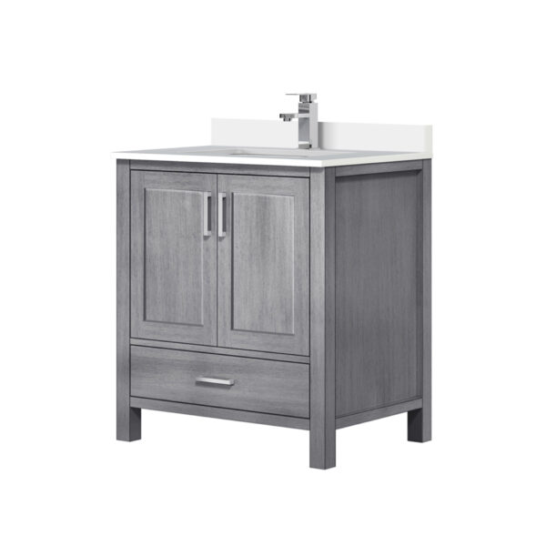 Jacques 30 in. W x 22 in. D Distressed Grey Bath Vanity, Cultured Marble Top, and Faucet Set