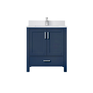 Jacques 30 in. W x 22 in. D Navy Blue Bath Vanity, White Quartz Top, and Faucet Set