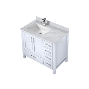 Jacques 36 in. W x 22 in. D Left Offset White Bath Vanity, Carrara Marble Top, and Faucet Set