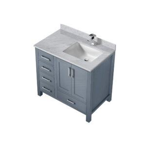 Jacques 36 in. W x 22 in. D Right Offset Dark Grey Bath Vanity, Carrara Marble Top, and Faucet Set