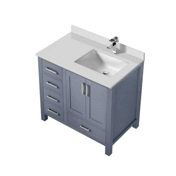 Jacques 36 in. W x 22 in. D Right Offset Dark Grey Bath Vanity, White Quartz Top, and Faucet Set