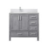 Jacques 36 in. W x 22 in. D Left Offset Distressed Grey Bath Vanity, Cultured Marble Top, and Faucet Set