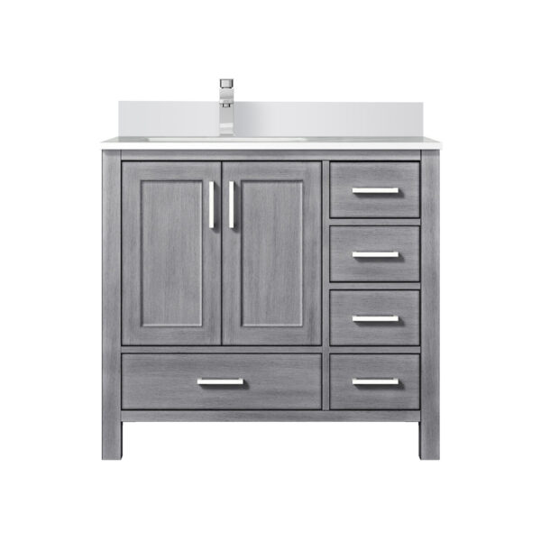 Jacques 36 in. W x 22 in. D Left Offset Distressed Grey Bath Vanity, Cultured Marble Top, and Faucet Set