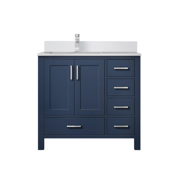 Jacques 36 in. W x 22 in. D Left Offset Navy Blue Bath Vanity, White Quartz Top, and Faucet Set