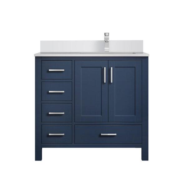 Jacques 36 in. W x 22 in. D Right Offset Navy Blue Bath Vanity, White Quartz Top, and Faucet Set