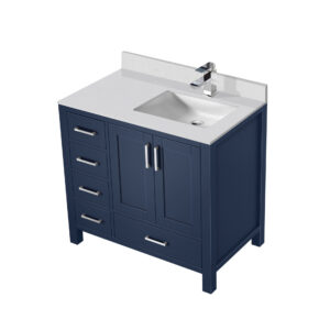 Jacques 36 in. W x 22 in. D Right Offset Navy Blue Bath Vanity, Cultured Marble Top, and Faucet Set