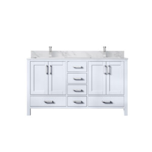 Jacques 60 in. W x 22 in. D White Bath Vanity, Cultured Marble Top, and Faucet Set