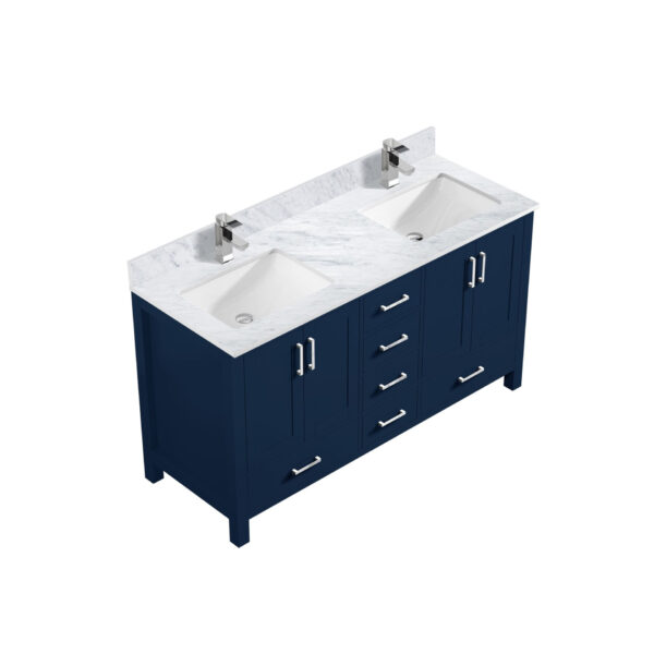 Jacques 60 in. W x 22 in. D Navy Blue Double Bath Vanity, Carrara Marble Top, and Faucet Set