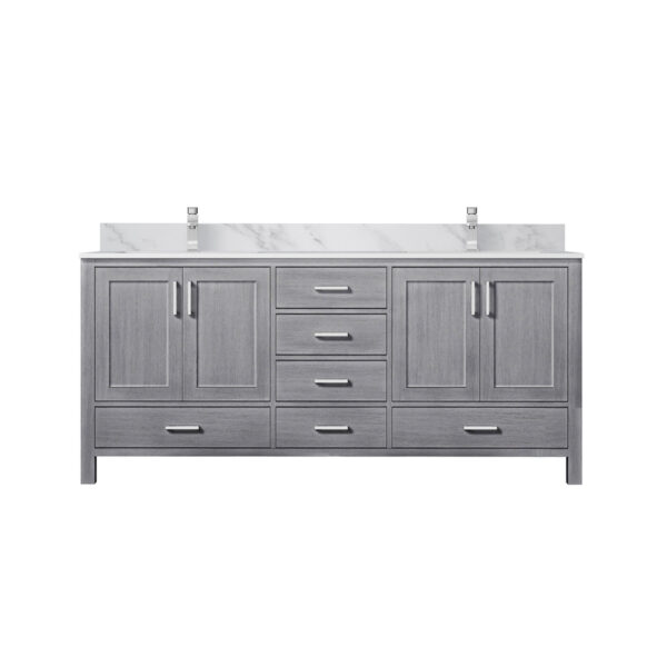 Jacques 72 in. W x 22 in. D Distressed Grey Double Bath Vanity, Carrara Marble Top, and Faucet Set