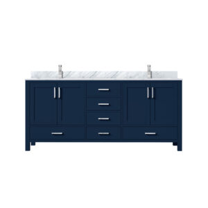 Jacques 72 in. W x 22 in. D Navy Blue Double Bath Vanity, Carrara Marble Top, and Faucet Set