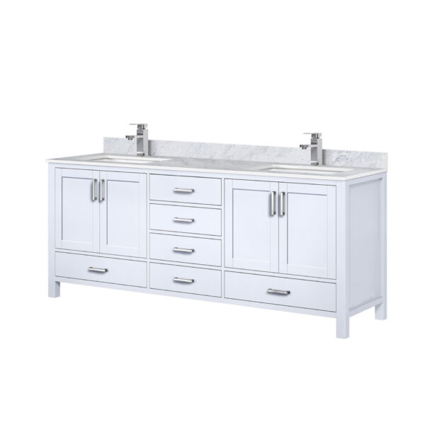 Jacques 80 in. W x 22 in. D White Double Bath Vanity, Carrara Marble Top, and Faucet Set