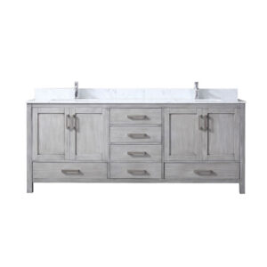 Jacques 80 in. W x 22 in. D Distressed Grey Double Bath Vanity, Carrara Marble Top, and Faucet Set