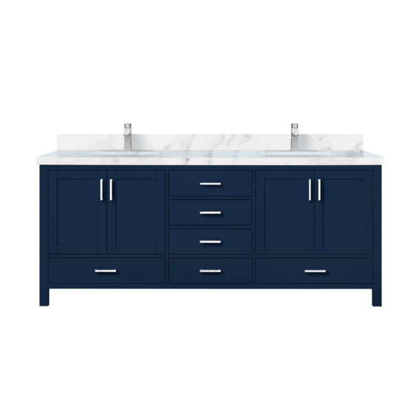 Jacques 80 in. W x 22 in. D Navy Blue Double Bath Vanity, Carrara Marble Top, and Faucet Set