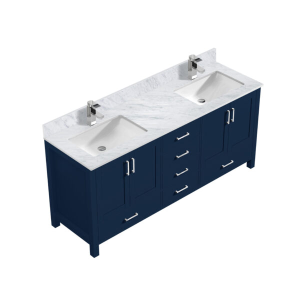 Jacques 80 in. W x 22 in. D Navy Blue Double Bath Vanity, Carrara Marble Top, and Faucet Set