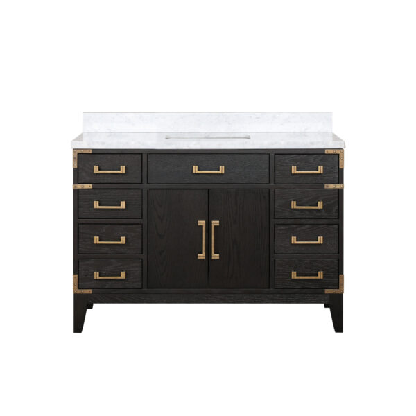 Laurel 48W x 22D Black Oak Single Bath Vanity and Carrara Marble Top