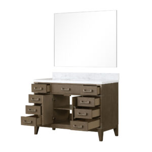 Laurel 48W x 22D Grey Oak Single Bath Vanity, Carrara Marble Top, and 46Mirror