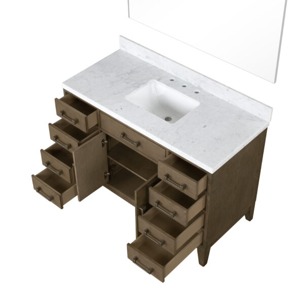 Laurel 48W x 22D Grey Oak Single Bath Vanity, Carrara Marble Top, and 46Mirror