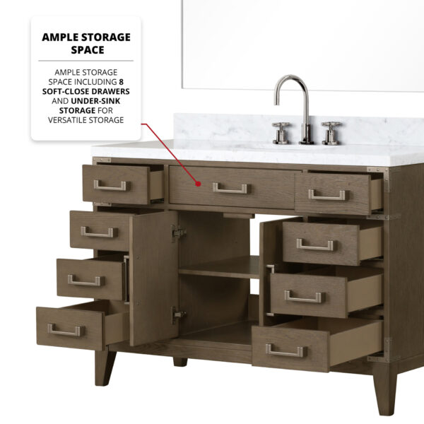 Laurel 48W x 22D Grey Oak Single Bath Vanity and Carrara Marble Top