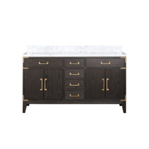 Laurel 60W x 22D Brown Oak Double Bath Vanity and Carrara Marble Top