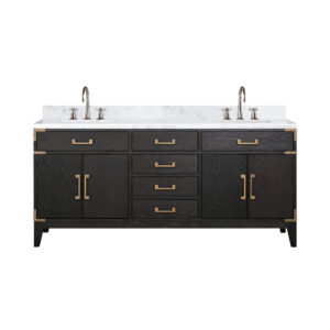 Laurel 72W x 22D Black Oak Double Bath Vanity, Carrara Marble Top, and Faucet Set