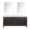 Laurel 72W x 22D Brown Oak Double Bath Vanity, Carrara Marble Top, and 34Mirrors