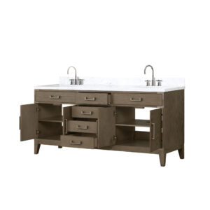 Laurel 72W x 22D Grey Oak Double Bath Vanity, Carrara Marble Top, and Faucet Set