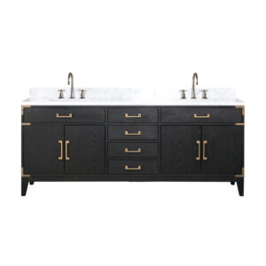 Laurel 80W x 22D Black Oak Double Bath Vanity, Carrara Marble Top, and Faucet Set