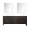 Laurel 80W x 22D Brown Oak Double Bath Vanity, Carrara Marble Top, and 36Mirrors